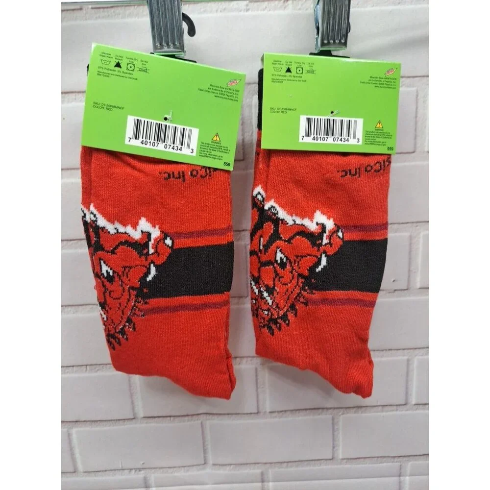 Lot Of 2 Pairs,‎ Mountain Dew Code Red Crew Socks 6-12 Novelty Mtn Dew Graphics
